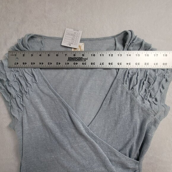 Anthropologie Ric Rac Womens Tiered Ruffle Sleeve Wrap Top Large Sky Blue New - Picture 5 of 8